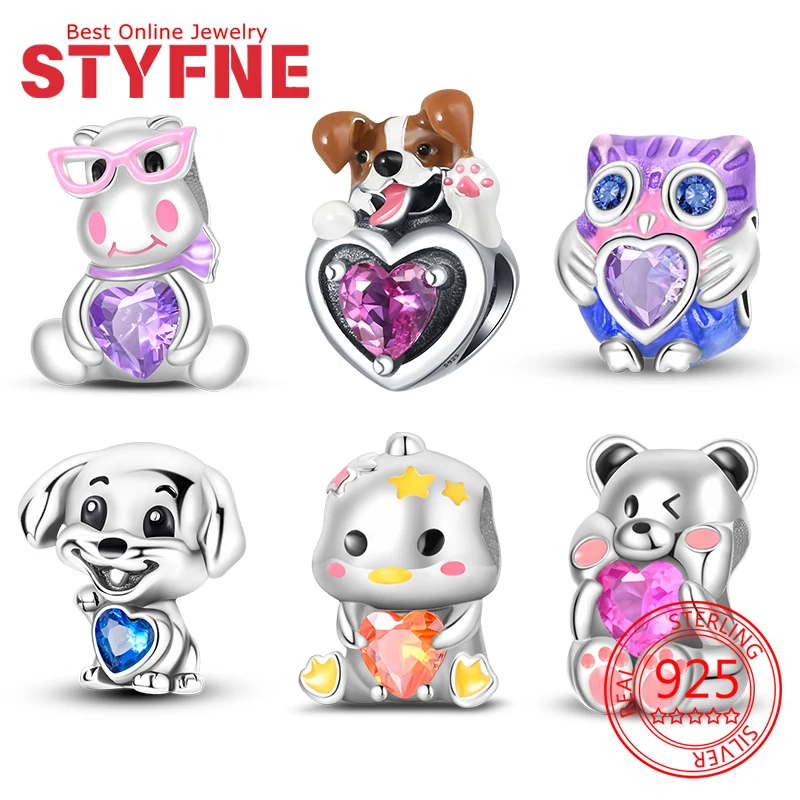 

charms silver 925 Dog Owl animals Hearts Beads Fit Bracelet Necklace Accessories Bead Jewelry Making Fine Jewelry Gift