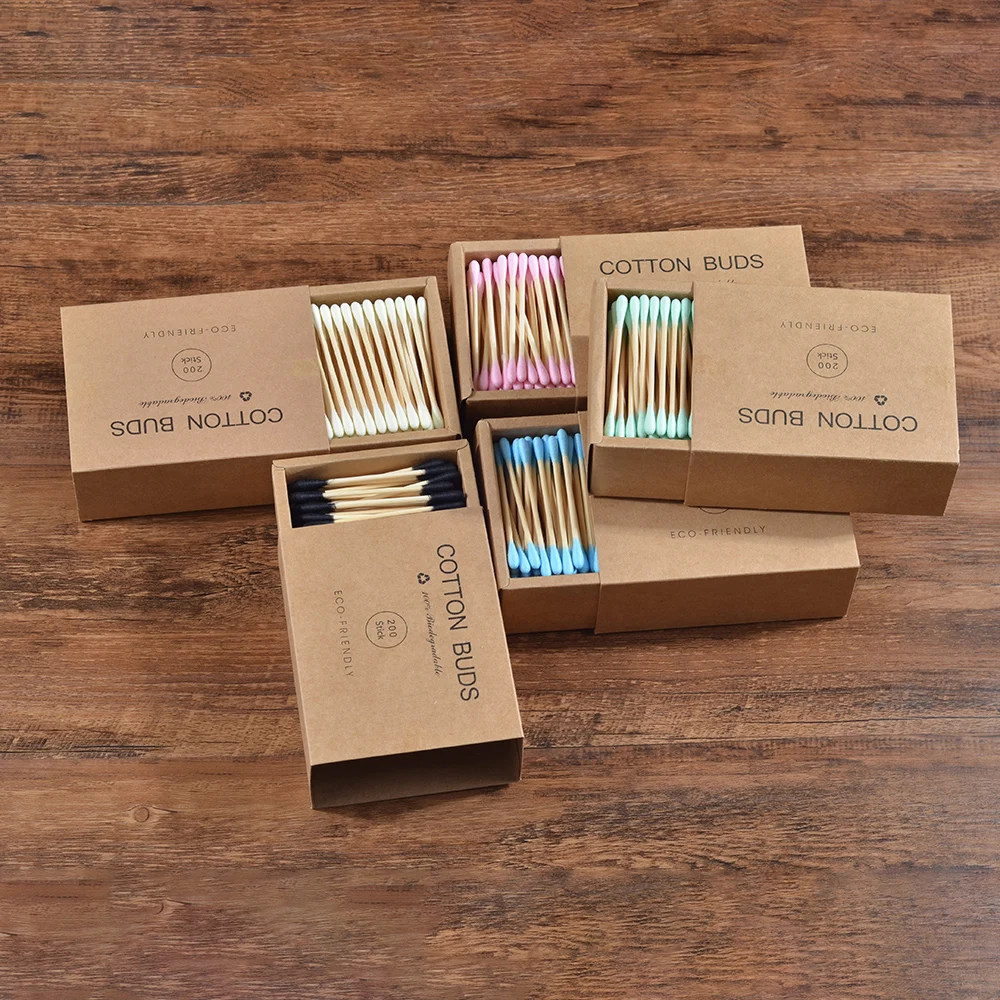 Bastoncillos de algodón de bambú de doble cabeza para adultos, bastoncillos de madera de doble cabeza, para maquillaje, respetuoso con el medio