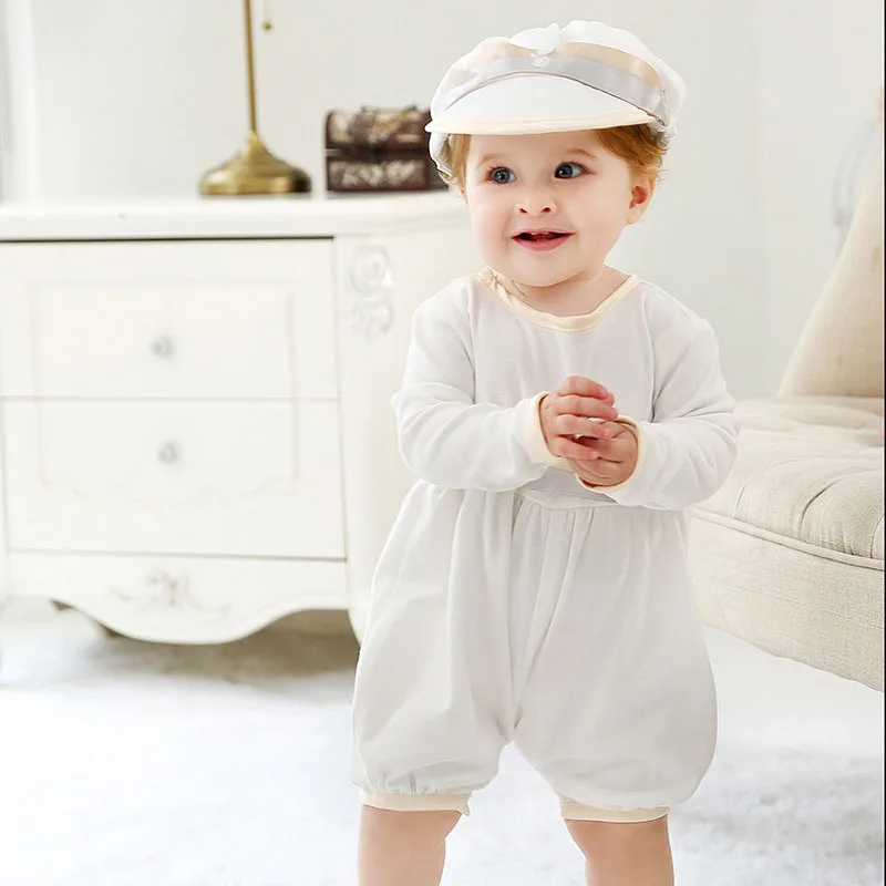 Baby Boys Baptism 1St Year Birthday Party Dress Christening Infant Jumpsuit Clothing Toddler Boy Rompers+Hat 3-24M