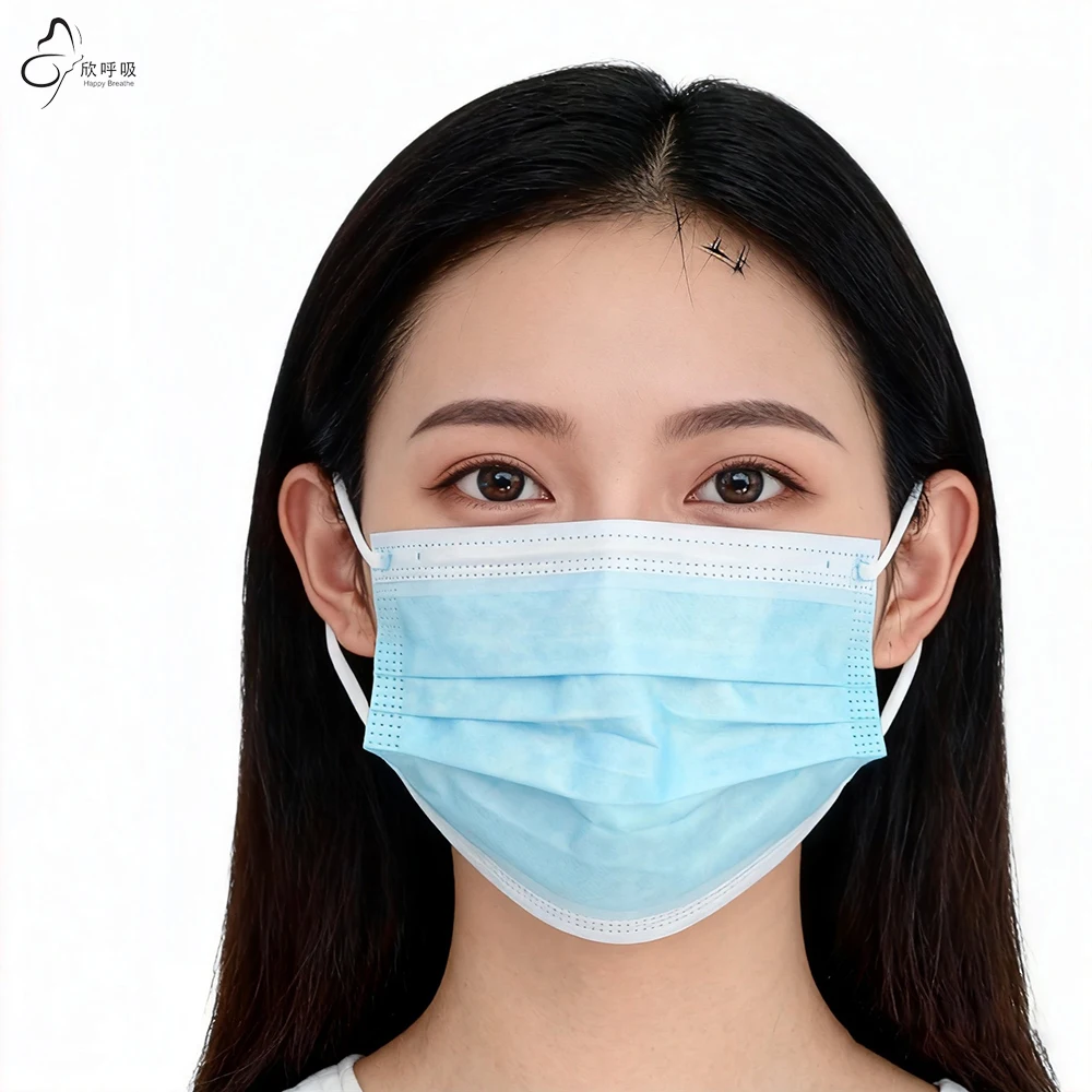 Masques faciaux jetables à 3 couches, 50 pièces, masque buccal de protection Anti-poussière en tissu soufflé fondu bleu pour l'hygiène personnelle