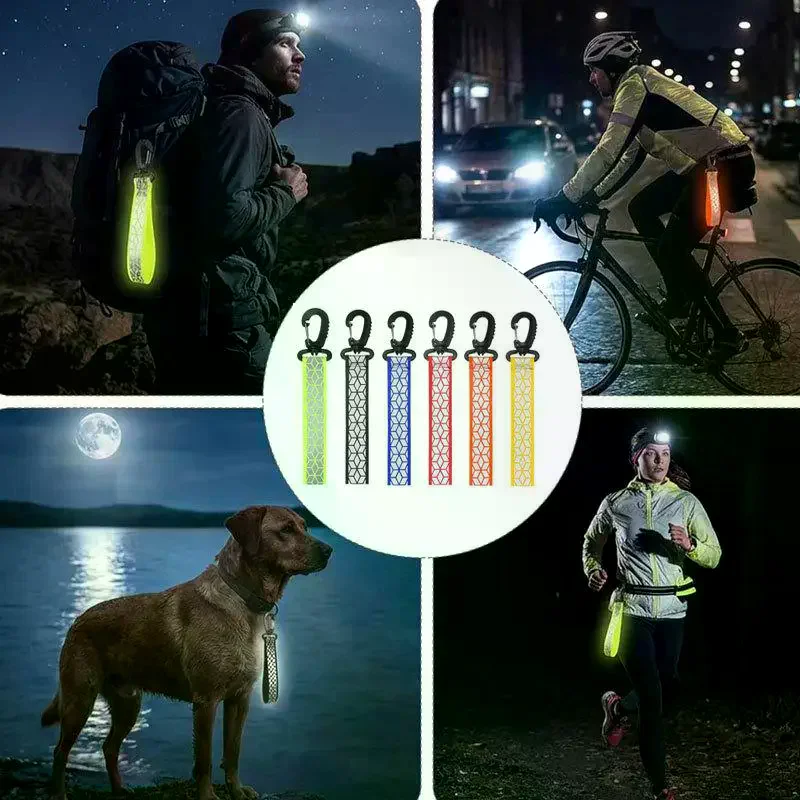 Reflective Safety Straps 2Pcs High Visibility Sturdy Carabiner Clips for Night Jogging Camping Mountaineering Gear