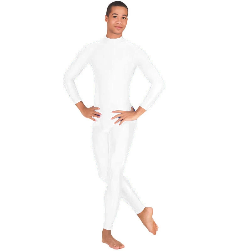 Adult Men Spandex Full Body Bodysuit Turtleneck Long Sleeve Unitard Dance Costumes Unisex Leotards Dance Suit Practice Jumpsuits