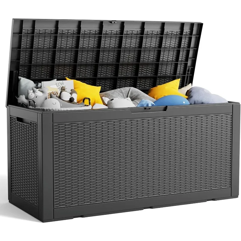 

100 Gallon Resin Deck Box, Lockable Patio Outdoor Storage Box for Furniture, Garden Tools and Tools Storage,