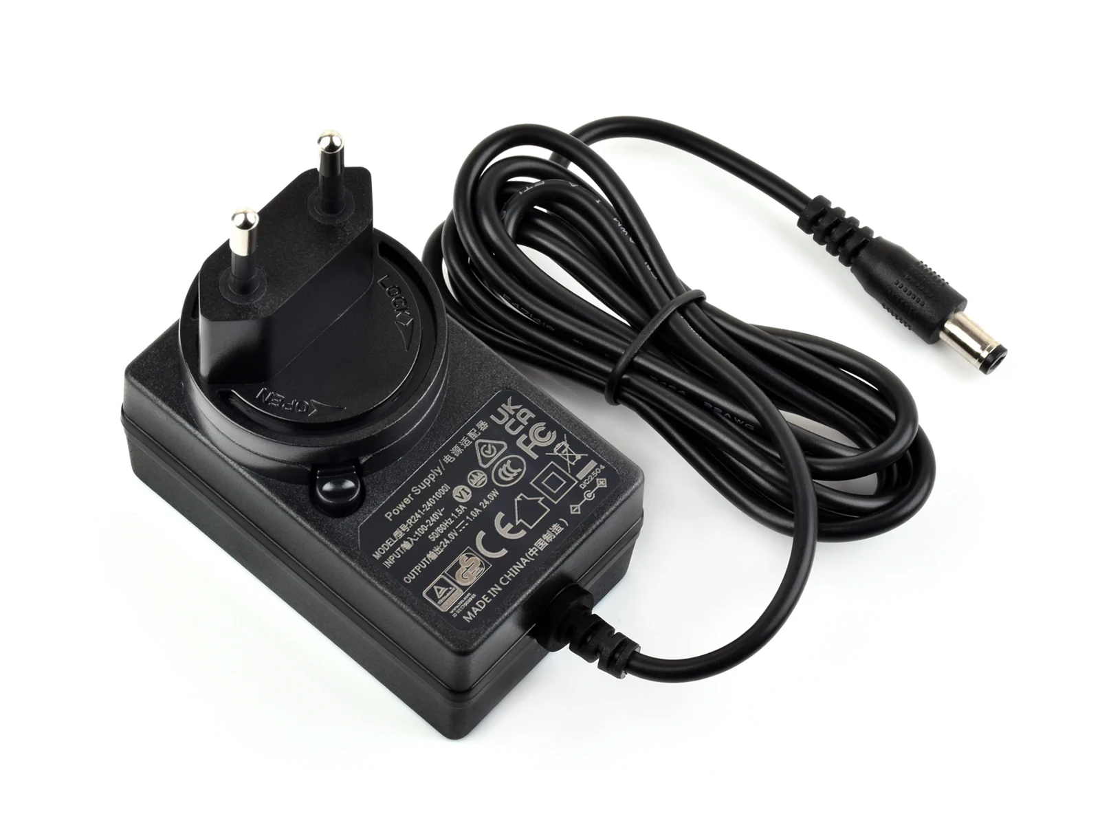 PSU-24V1A-5.5-2.1 Waveshare Power Supply Power Adapter 24V 1A DC Jack Output OD 5.5mm ID 2.1mm Available in US EU UK Plug