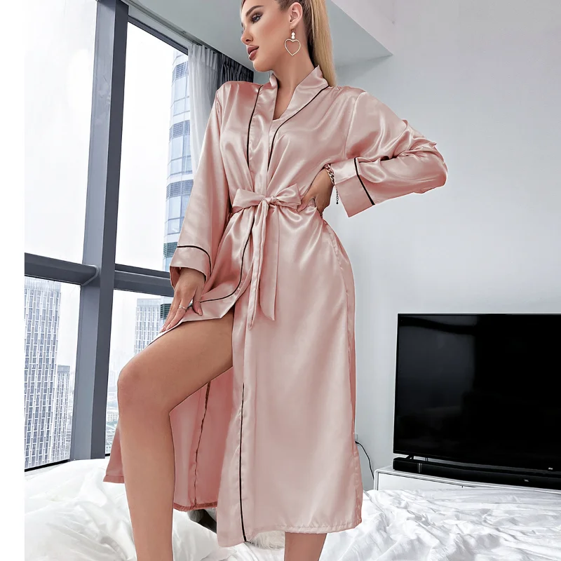 2023 estate pigiama da donna lungo macchia di seta del ghiaccio vestaglia sottile camicia da notte Loungewear Cardigan da donna accappatoio Kimono Robe