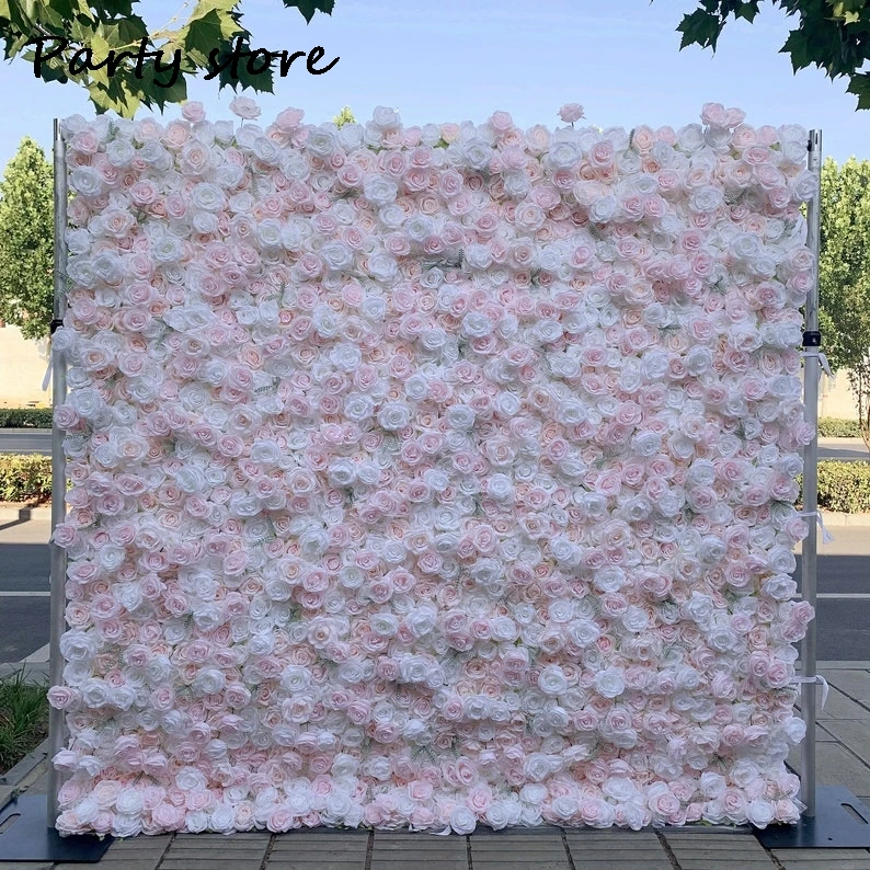 Artificial Flower Wall Wedding Party 5D Pink Rose Props Backdrop Fabric Floral Green Plant Wall Window Display Event Flower Row