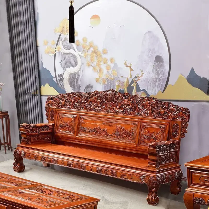 Chinese solid wood sofa combination Ming and Qing classical antique home carving living room furniture mortise and tenon cypress