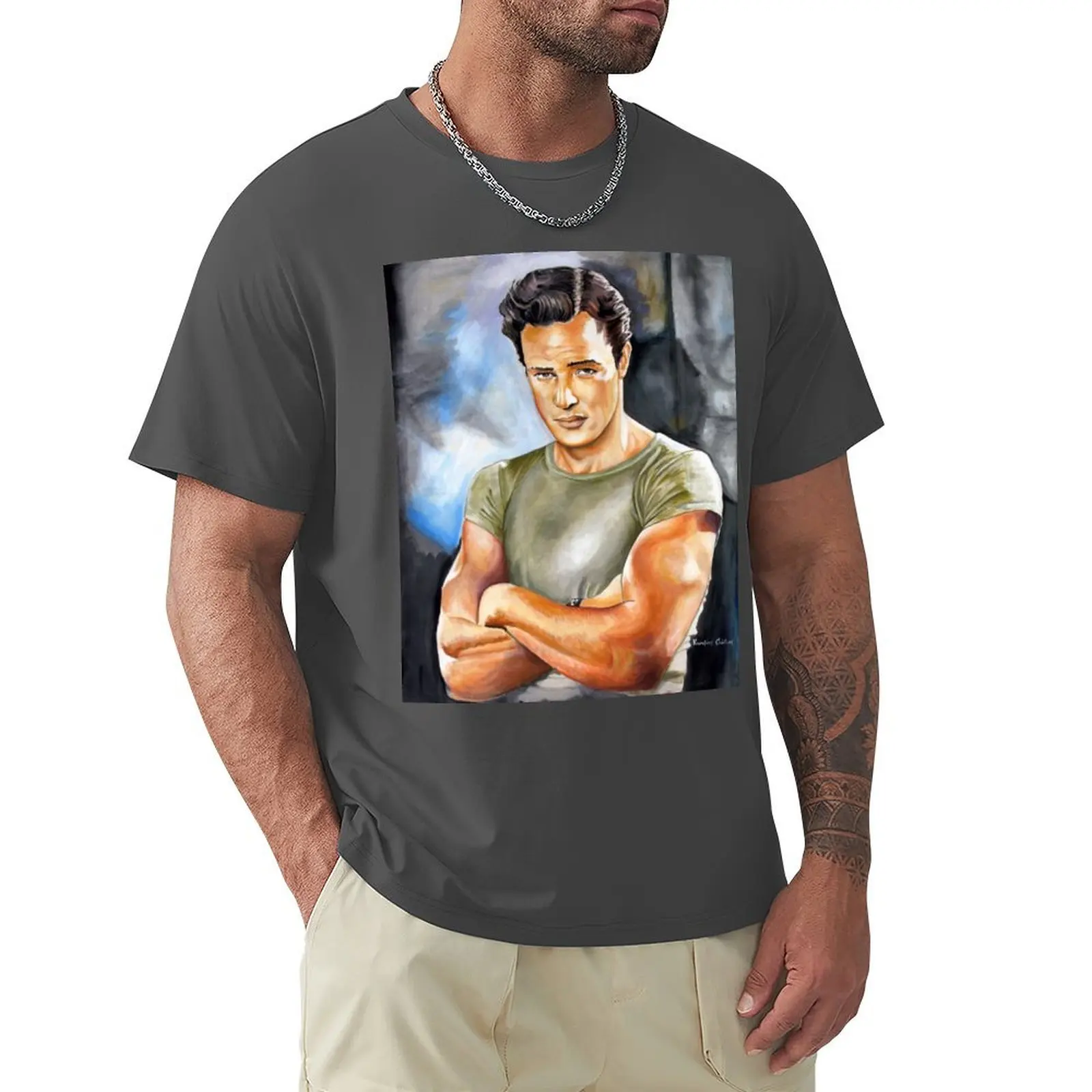 

Marlon Brando portrait painting T-Shirt korean fashion plus size tops plain black t shirts men