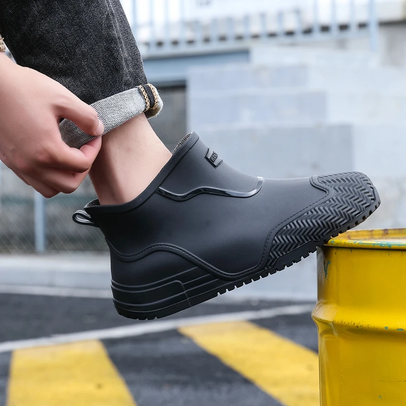 Men's Short Rain Boots Anti-Slip Kitchen Outdoor Work Low Cut Rain Boot Covers PVC Material Comfortable EVA Insole All Season