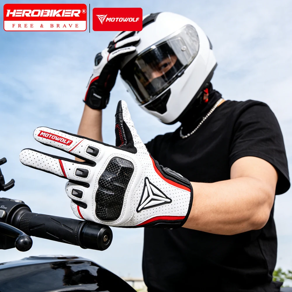 

Motorcycle Gloves Breathable Leather Touchscreen Touch Screen With Carbon Fiber Breathable Anti-fall Protect Riding Gloves