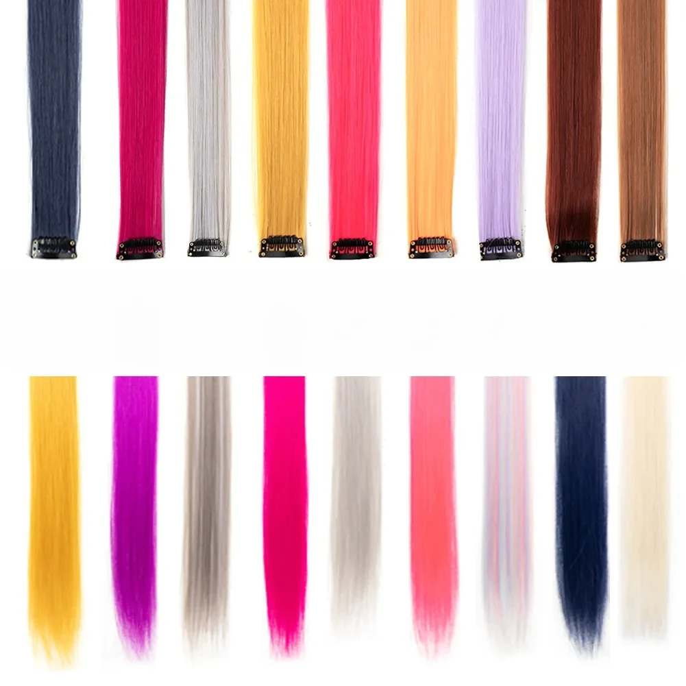 10 قطعة/الحزمة يسلط الضوء على وصلات الشعر الملونة للفتيات 22 بوصة ألوان أومبر مستقيم الاصطناعية Hairpieces2026 #3