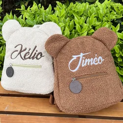 Mini mochila Kawaii personalizada con orejas de oso, bordada con cualquier nombre, adolescentes, niños, piel sintética, mochila escolar, estética, peluda, Sherpa, forro polar, Daypack