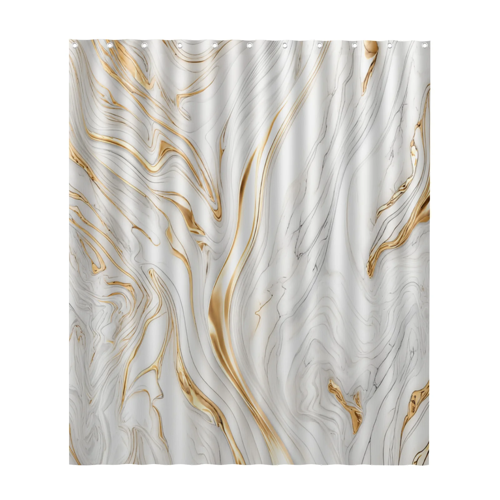 White Gold Marble Texture Shower Curtain with Hook Waterproof Polyester Fabric Bathroom Modern Minimalist Curtains for Bath Room