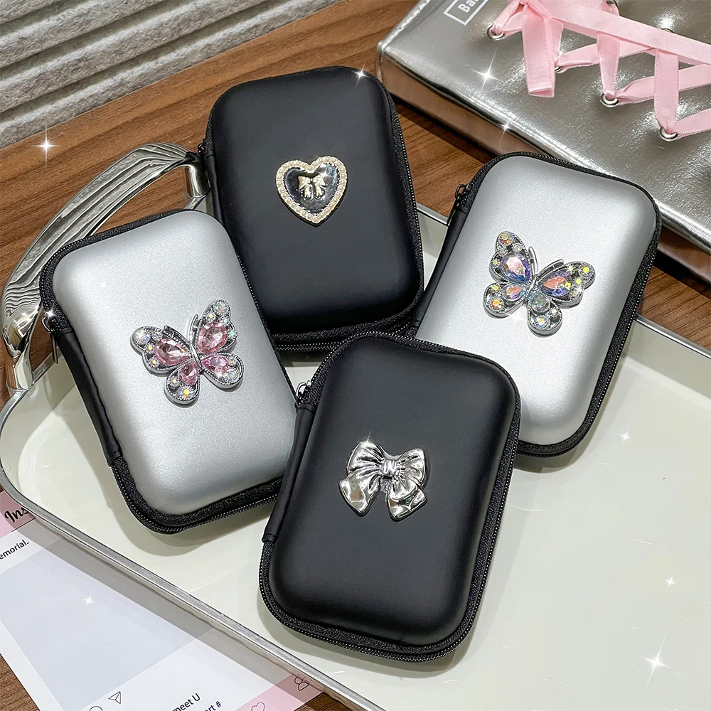 Nueva bolsa organizadora de viaje con lazo de corazón, organizadores de almacenamiento de cables, funda de transporte, bolsas de almacenamiento portátiles de doble capa, Cable