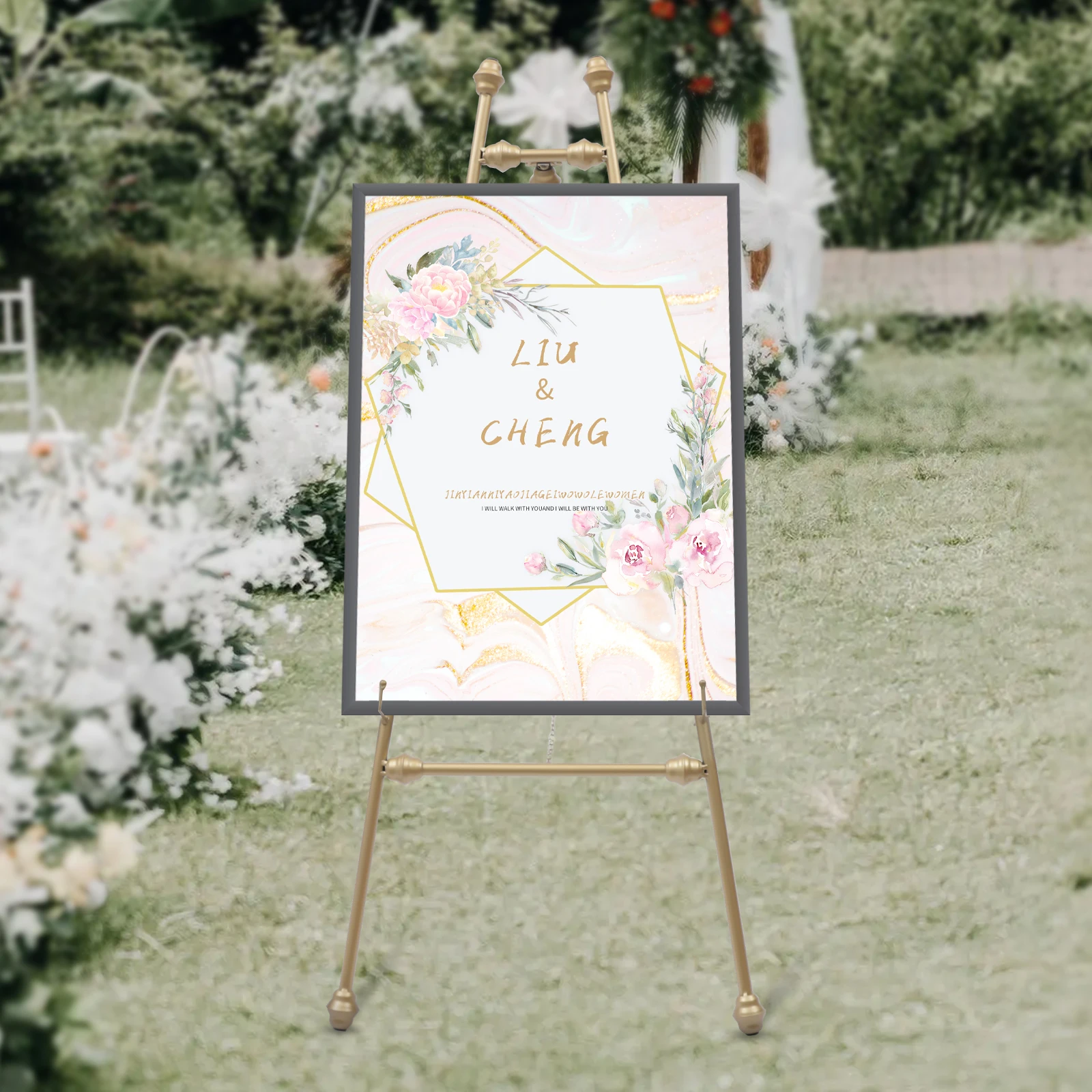 Gouden fotolijst displaystandaard voor bruiloftsfoto's, jubilea en evenementen |   Set van 2 Achtergrond-ezels 50x118cm, ijzeren decor
