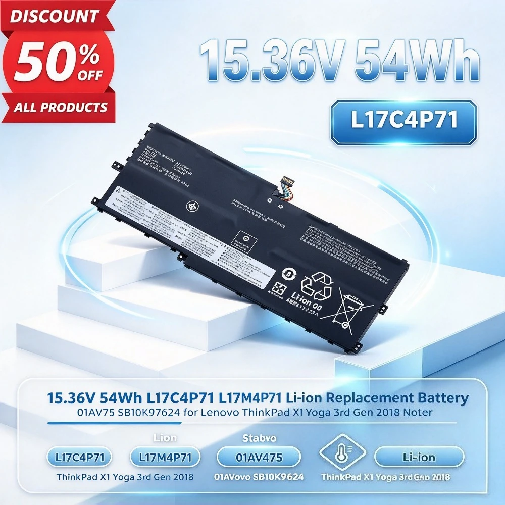 15.36V 54Wh L17C4P71 L17M4P71 Li-ion Replacement Battery 01AV475 SB10K97624 for Lenovo ThinkPad X1 Yoga 3rd Gen 2018 Notebook