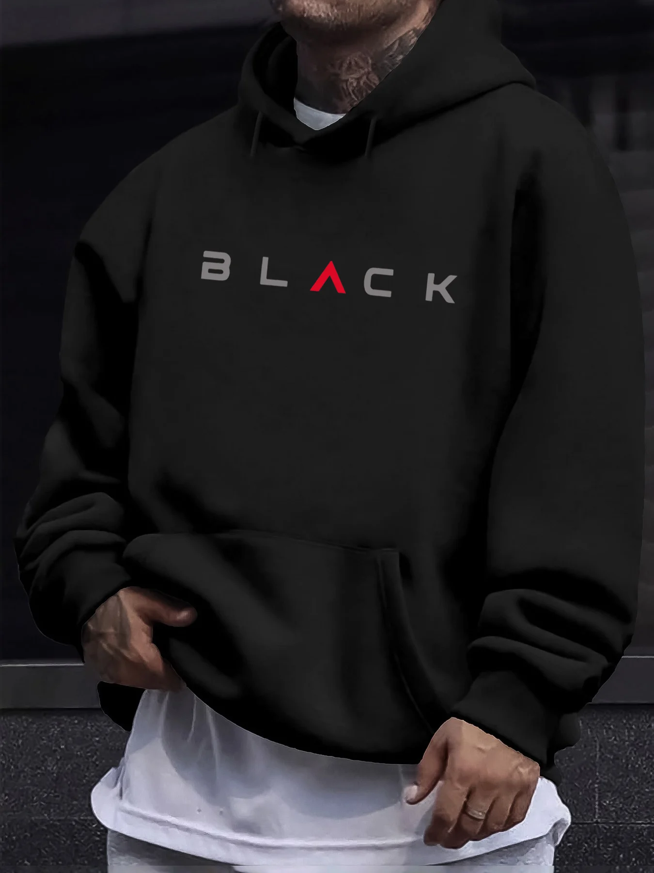 2026 Neuer Unisex Oversized Hoodie Streetwear SCHWARZER Buchstaben-Druck Vorne Herren Damen Herbst Winter Kapuzenpullover