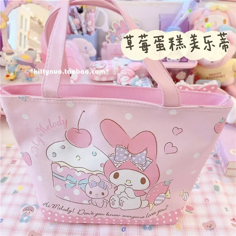 Kawaii Sanrio Kuromi Cinnamoroll Handbag Melody Portable Large-capacity Insulation Bag PU Picnic Cooler Bag Lunch Tote Bag