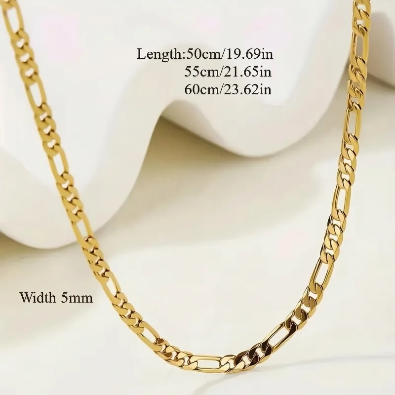5pcs Figaro Chain 5mm Stainless Steel Cuban Chain for Unisex Neutral Jewelry Versatile Accessory for Daily Wear 50/55/60cm