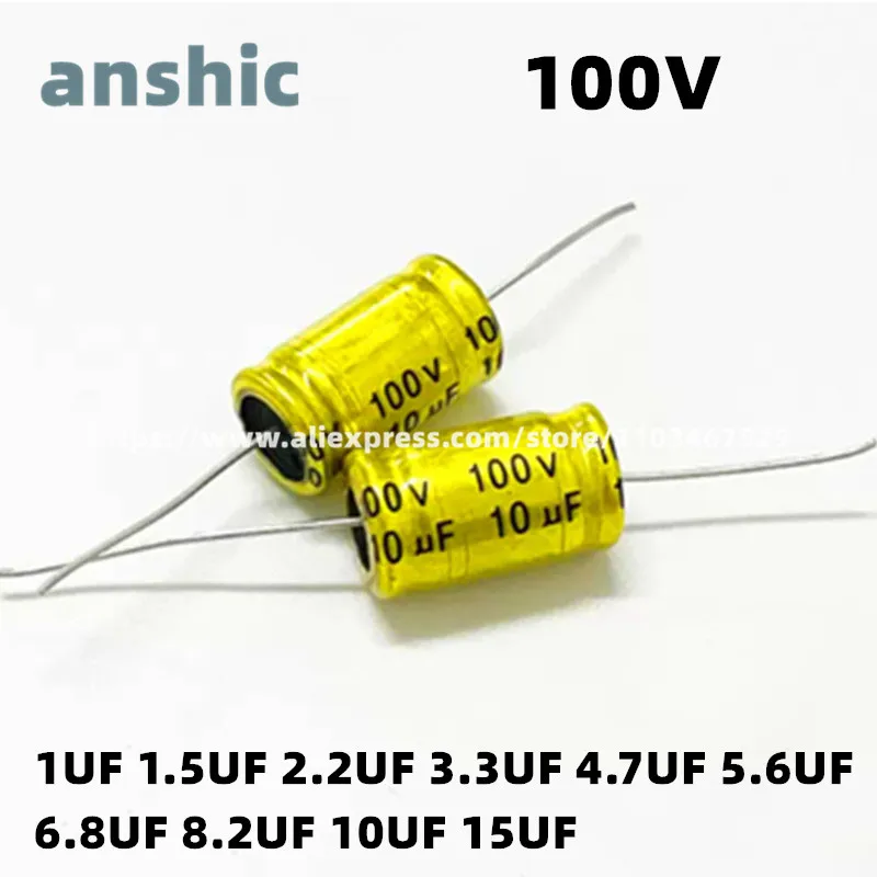 

10PCS 100V Axial Horizontal NP Audio Frequency Electrolytic Capacitor 1UF 1.5UF 2.2UF 3.3UF 4.7UF 5.6UF 6.8UF 8.2UF 10UF 15UF