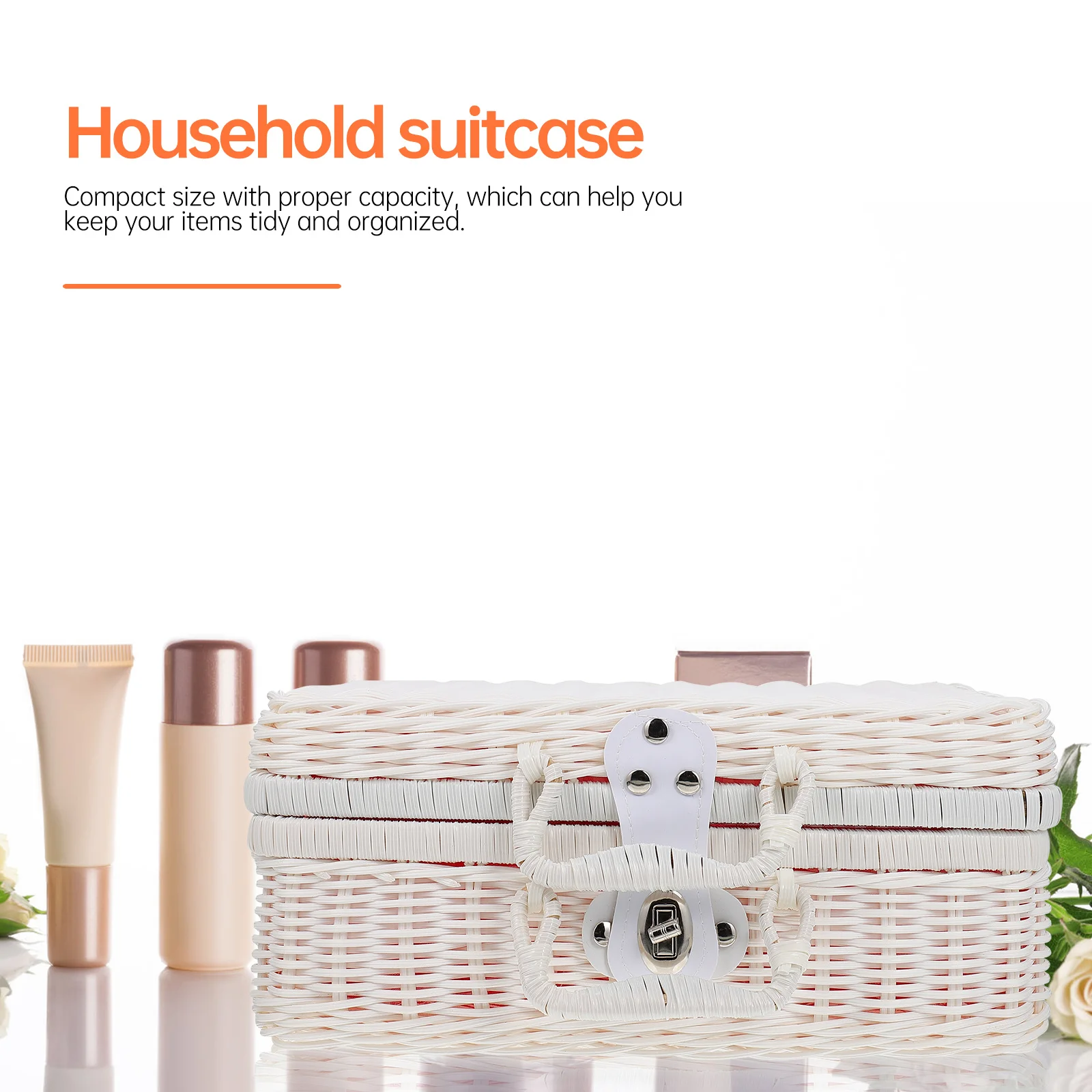 

1Pcs Retro Woven Suitcase Small Size Large Capacity Lock Design Handwoven Storage Box Decorative Woven Suitcase