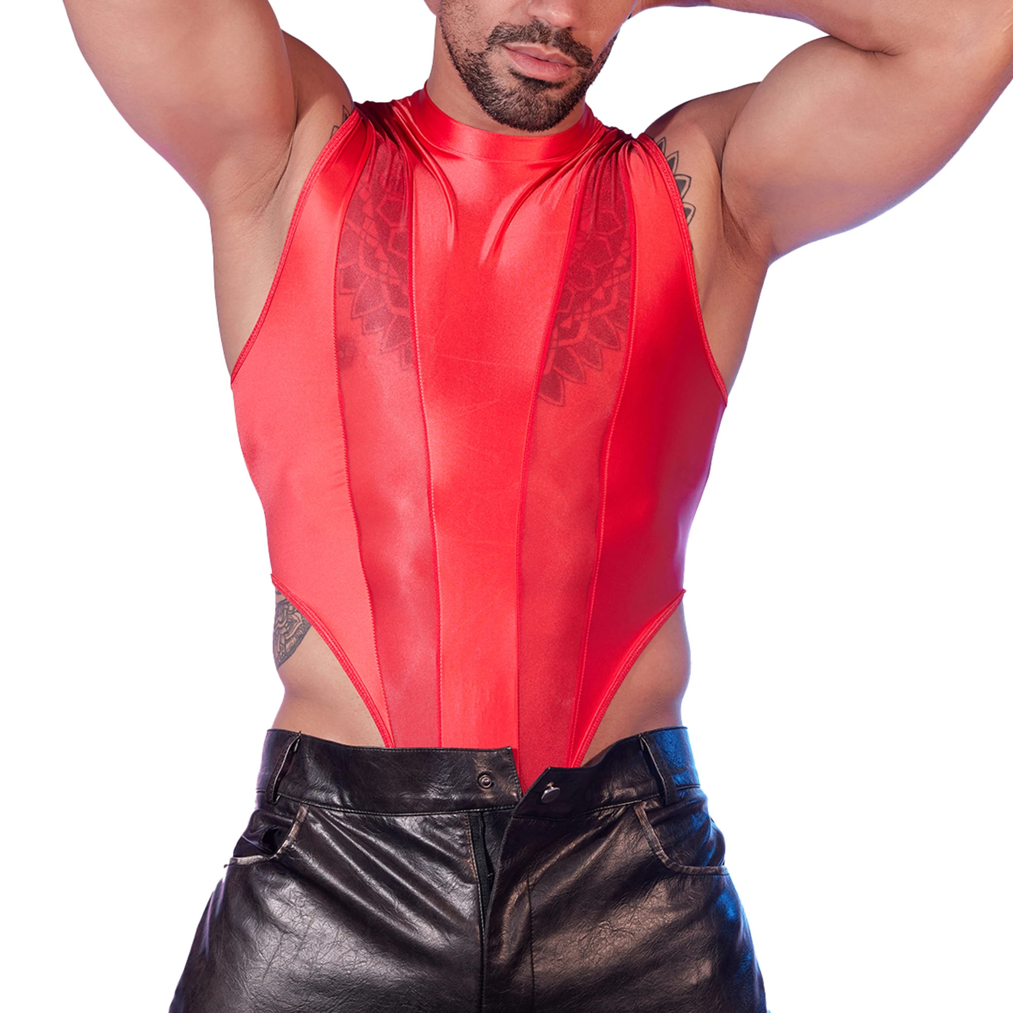 

Men's Splicing See-through Leotards High Cut Thongs Tank Tops Bodysuits Wrestling Singlet One-pieces Underwear Lingerie Jumpsuit