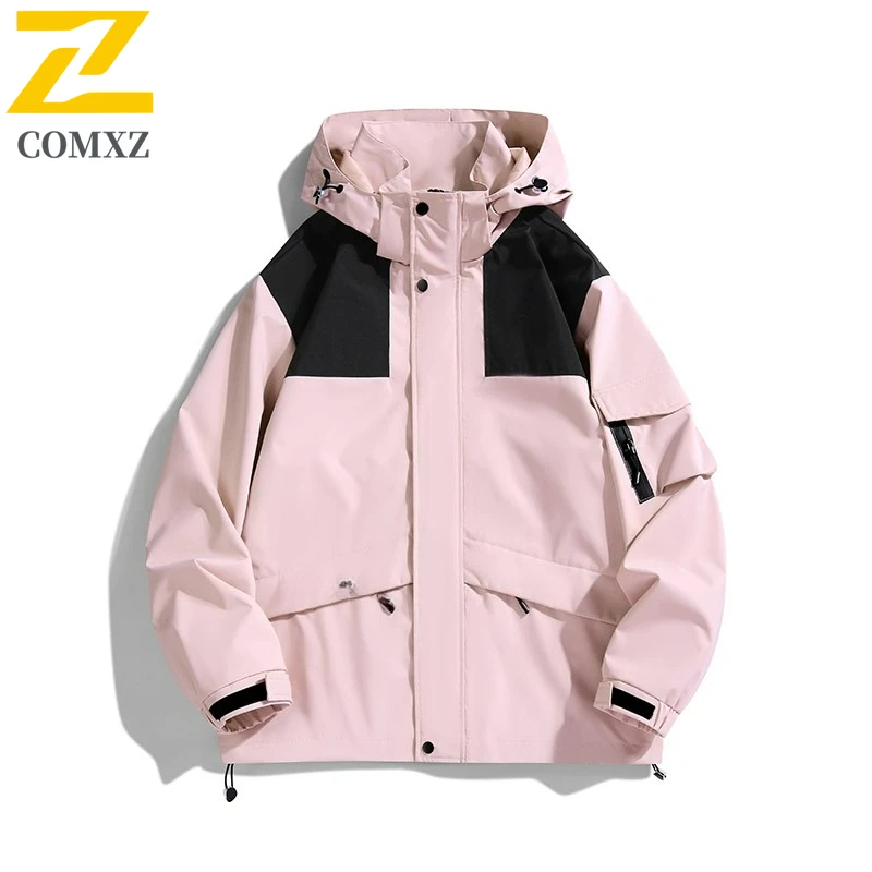 COMXZ Mens Jacket 2025 Classic Hooded Outdoor Fishing Waterproof Coat Casual Mountaineering Wear Resistant Spring Autumn Wear
