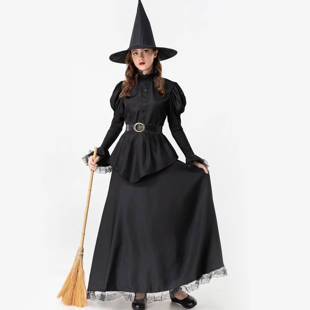 S-2xl Halloween New Export Europe And The United States Pure Black Witch Game Costume Witch Cosplay Stage Costume