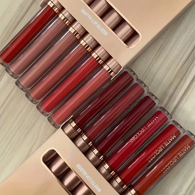 Set da 6 colori Rossetto liquido velluto Lucidalabbra opaco Lunga durata Impermeabile Non colorato con bocca a tazza Lucidalabbra nudo rosso Trucco