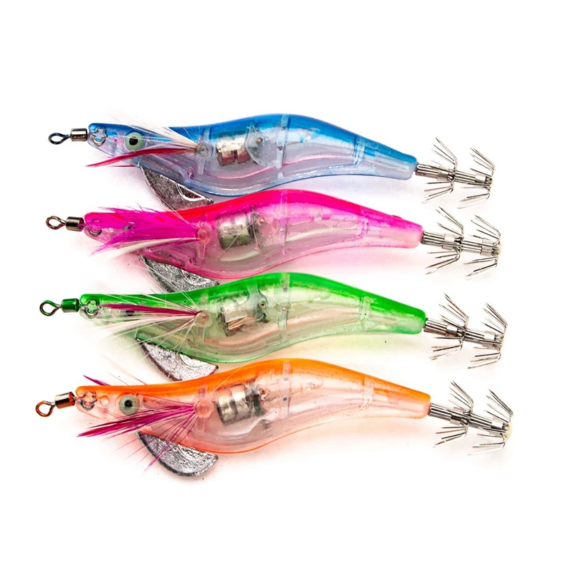 1Pc Flashing LED Fishing Lure Flash Light 10Cm Minnow Luminous Squid Jig Shrimp Bait Night Fishing Lure