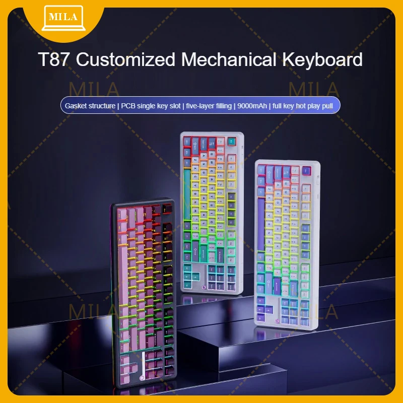 

For T87 Mechanical Keyboard 2.4G Wireless/Bluetooth/Wired RGB Customized 87% Layout OEM Profile Gasket Structure Gaming Keyboard