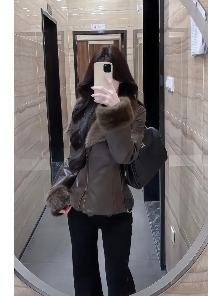 Amercian Style Retro Hot Girl Fitted Shearling Jacket New Autumn Winter Fashion Zipper Short Jackets High Street Causal Y2k Coat