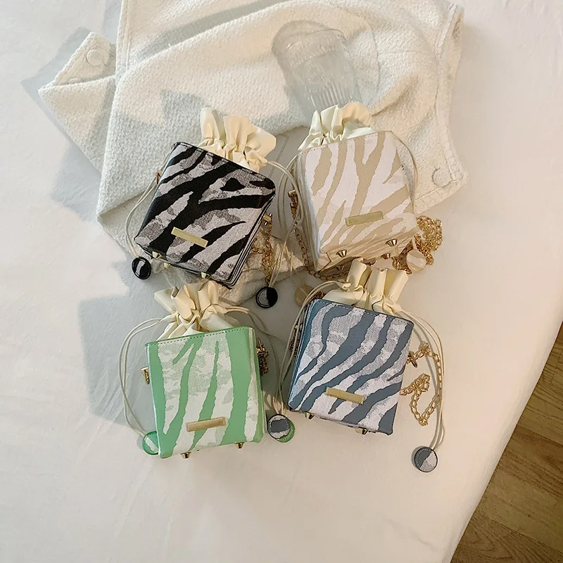 Kwadratowe pudełko kobiety Mini Crossbody torba Vintage Zebra skóra ekologiczna z wzorem torebki w stylu Casual, damska torba na ramię