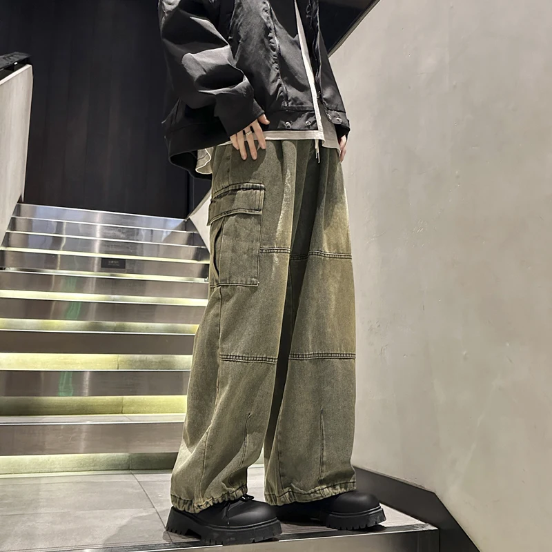 

Retro Draped Loose Wide-leg Pants Denim Casual Large Pocket Cargo Pants Trousers Baggy Jeans Men Ripped Men's Clothing D163