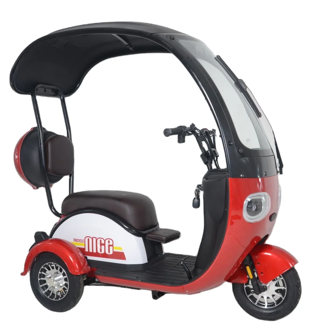 Covered Three-Wheel Electric Scooter with Roof Compact Electric Tricycle