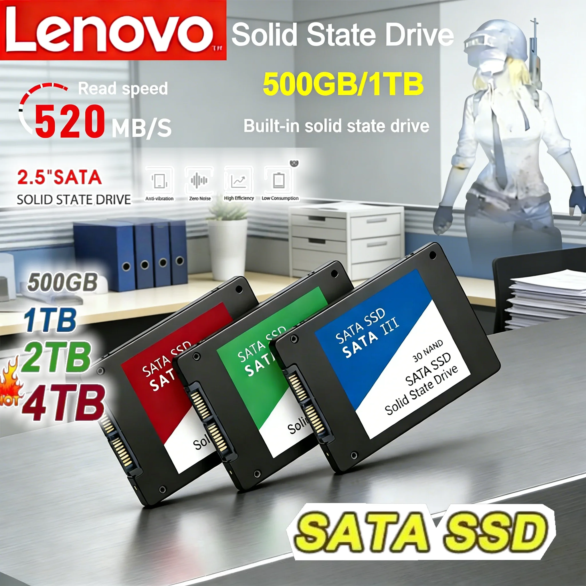 

Внешний твердотельный накопитель Lenovo 4 ТБ, портативный высокоскоростной SSD-накопитель SATA 3.0, внутренний жесткий диск для ноутбука, настольного ПК, компьютера