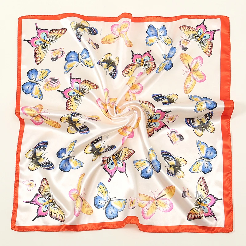 

60*60cm Retro Brand Women Silk Scarf Bandanna Fashion Bohemian Pattern Square Hijab Lady Satin Wrap Headband Foulard Muffler