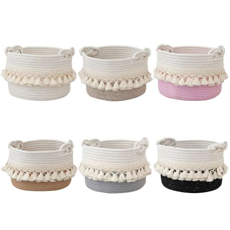 Fashionable Cotton Rope Storage Basket High Quality Cotton Rope Holder Basket with Tassels Designed For Stylish Storage