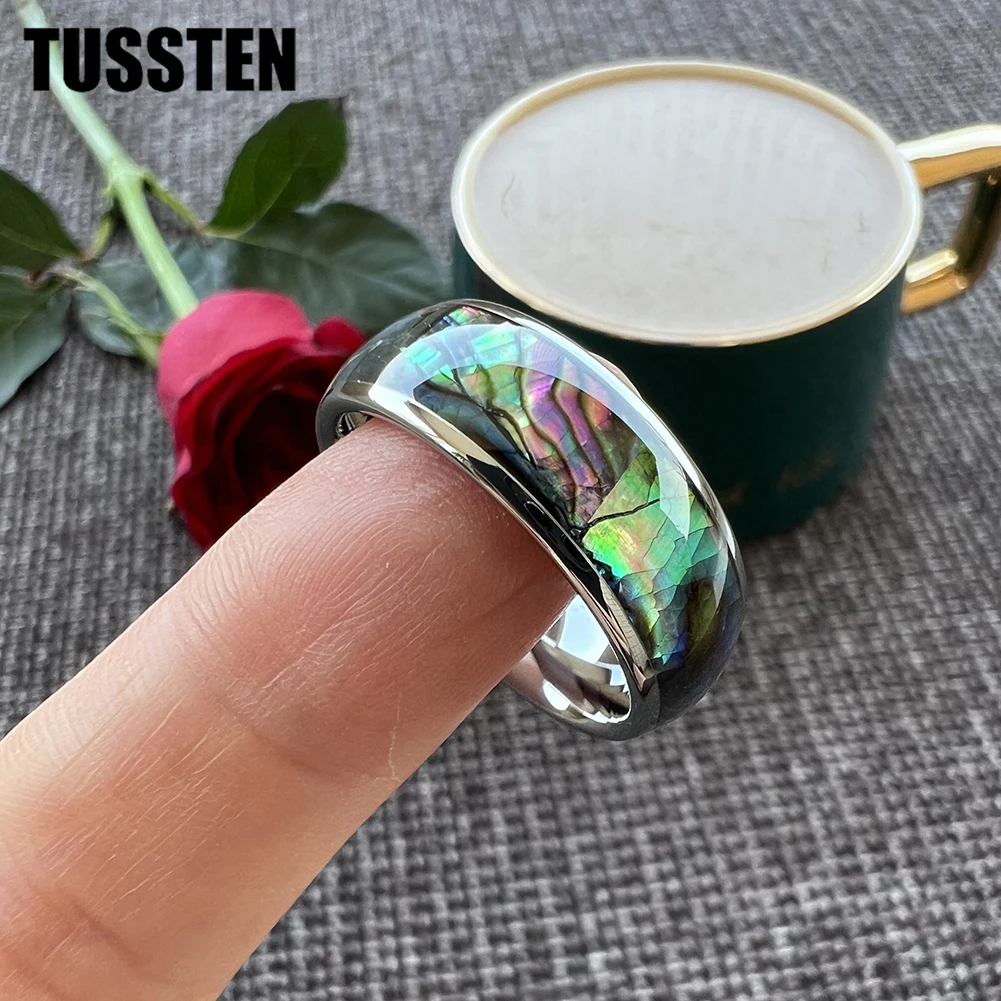 Dropshipping TUSSTEN 4/6/8MM Men Women Tungsten Wedding Band Ring With Colorful Crushed Shell Inlay Comfort Fit