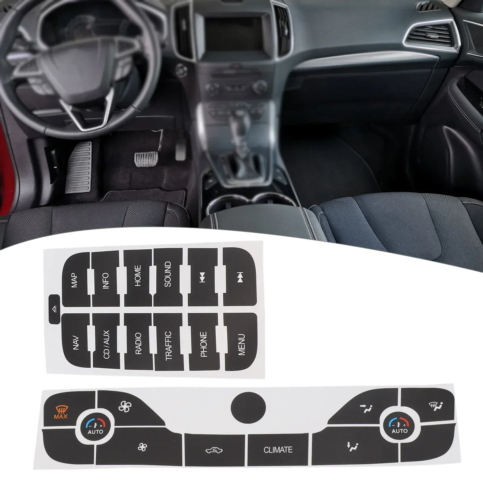 Useful Buttons Radio Repair Decal Sticker Push Button 2 Pieces Auto Parts Black Car Accessories Replacement Sign