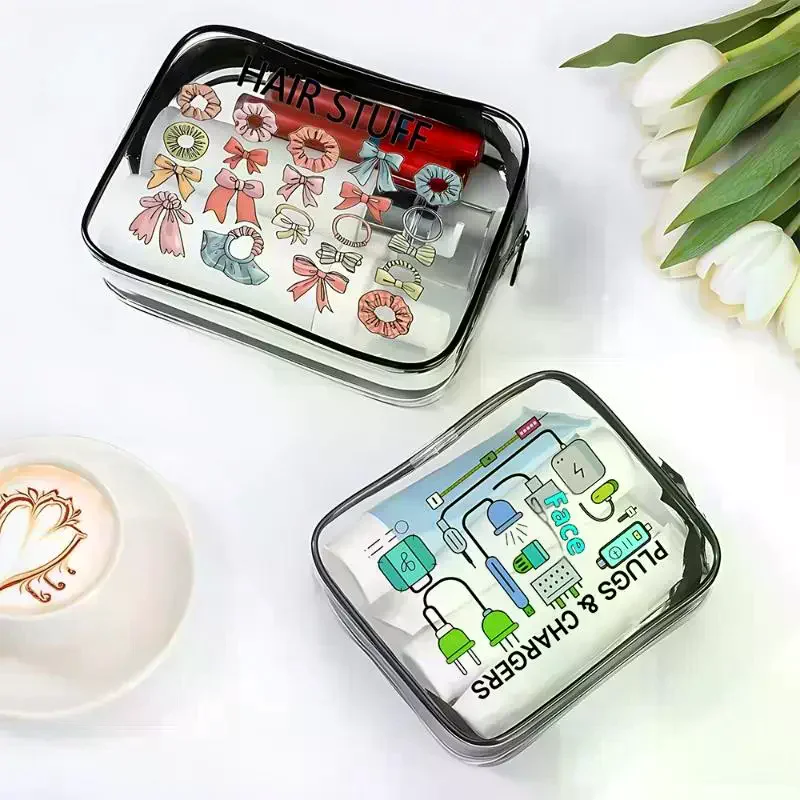 1pcs Transparent Makeup Bag With Zipper Closure Spacious Cosmetic Organizer Lightweight Travel Toiletry Case PVC Makeup Bag