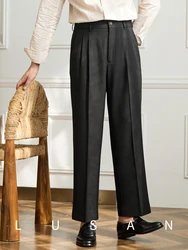 Vintage Double Pleated Wide Leg Non-ironing Draped Casual Trousers Business Commuter Breathable High Waist Trendy Men's Pants