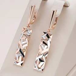 Kinel New Fashion Square Wide Drop Earrings for Women 585 Rose Gold Silver Color Mix Boho Long Earrings Ethnic Retro Jewelry