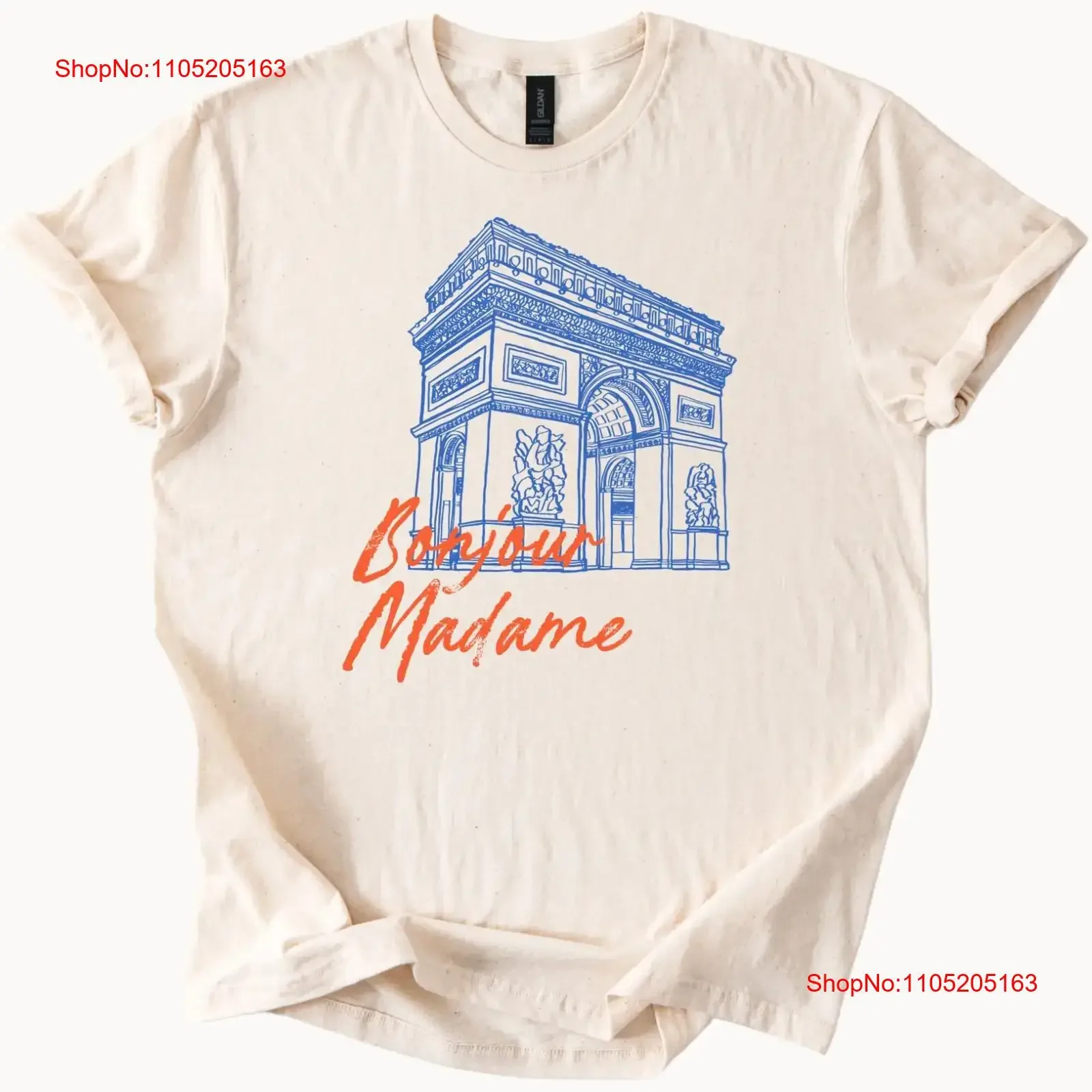 Paris Arc de Triomphe Bonjour Madame T Shirt French Travel  vintage Washed Top For Everyday Wear Stretched homme Unisex Stylish