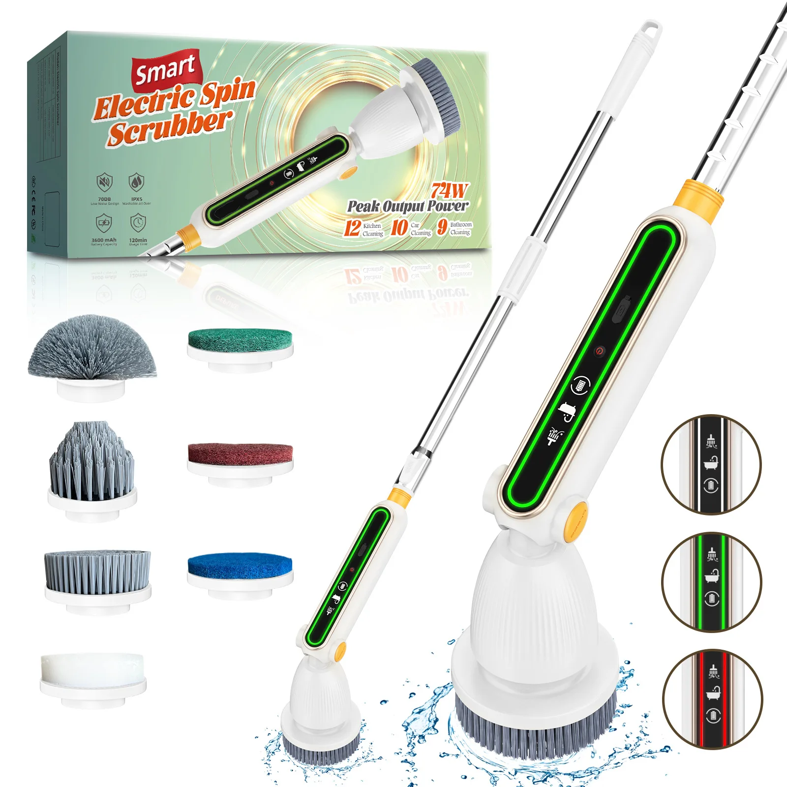

Electric Cleaning Brush 12-in-1 Ultra-Quiet Bathroom Long-Handed Retractable Smart Electric Cleaning Brush