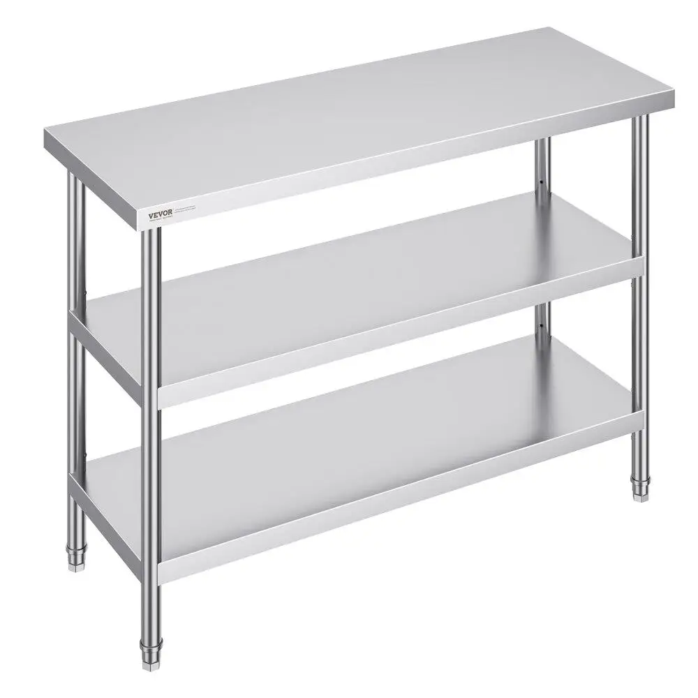 

Stainless Steel Heavy Duty Prep Table with 2 Adjustable Undershelves for Commercial Kitchen for bbq Home Garage