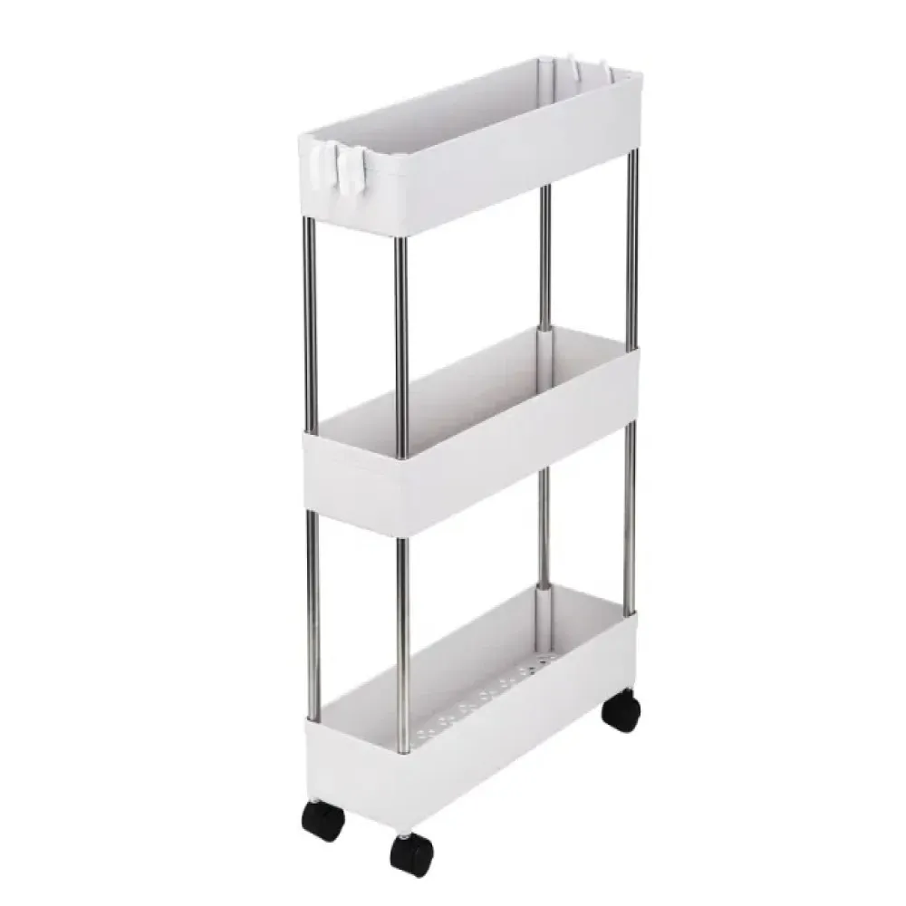 3 Tier Slim Storage Cart Mobile Shelving Unit Organizer Slide Out Storage Rolling Utility Cart Tower Rack for Kitchen Bathroom