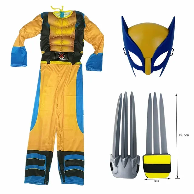 Child Movie Luxury Mask Jumpsuit Wolverine Cosplay Costume Halloween Christmas Kids New Year Costume Superhero Fantasy props