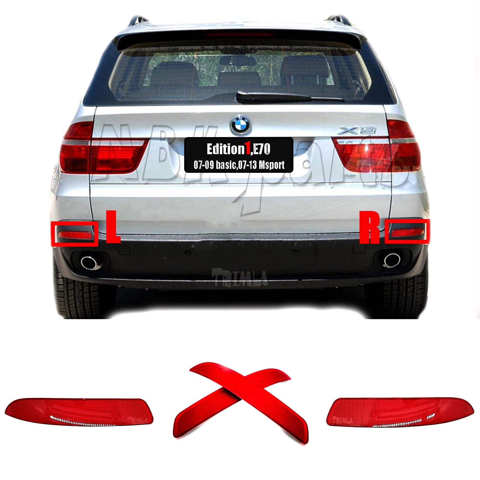 Rear bumper ReflectorFit 07-13 BMW X5 Msport E70 X5M 3.0d 3.0sd 3.0si 4.8i 30d 35i 40d 40i 50i M50d SAV Side