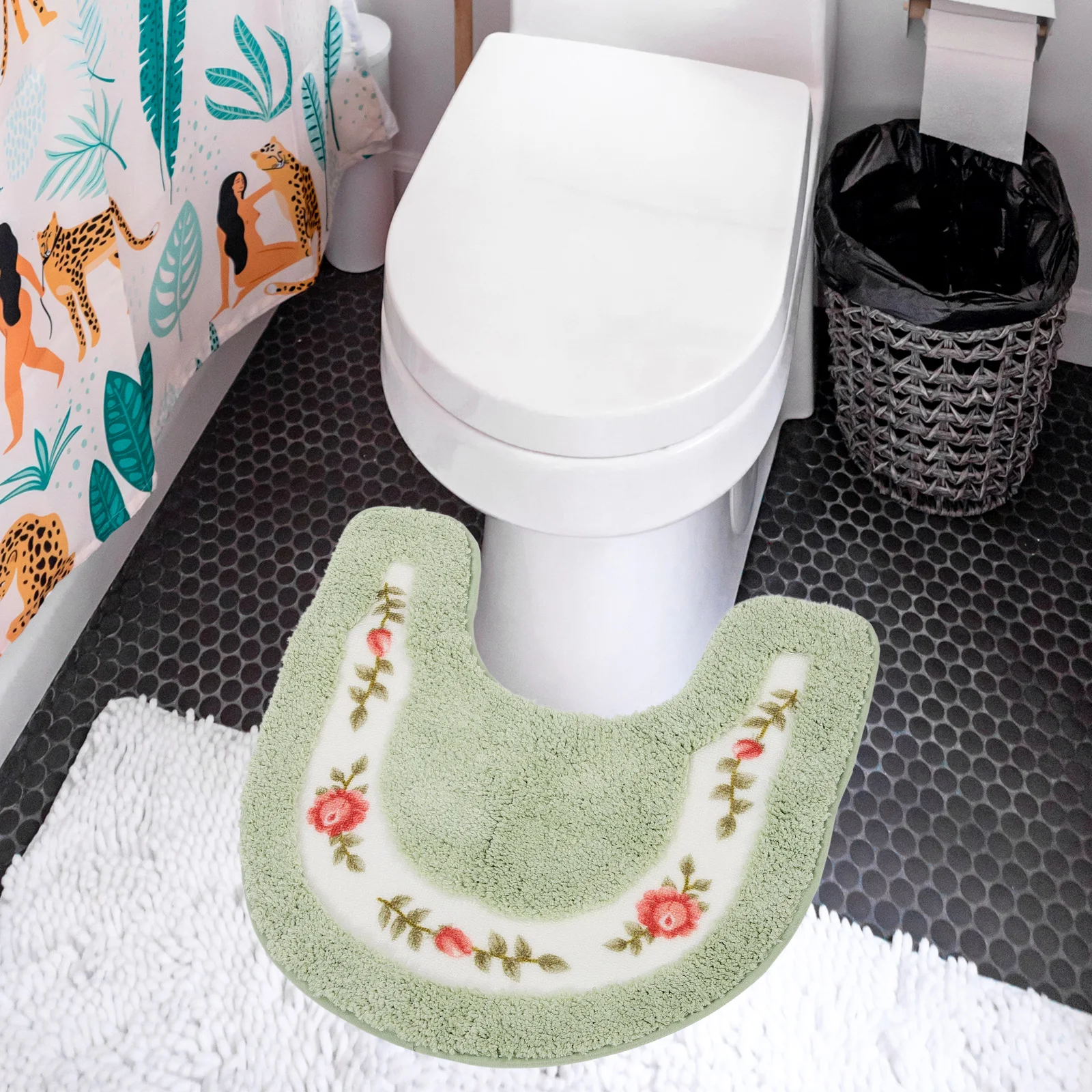 

1pc U-Shaped Anti-Slip Toilet Floor Mat Water Absorption Comfortable Home Bathroom Mat Non-Slip Cushion For Closestool